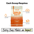 Wild Earth Maintenance Formula plant-based dog food with the list of environmental benefits. 