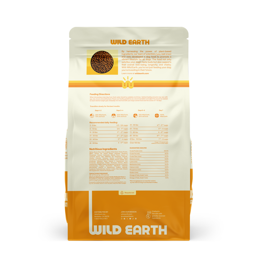 Back of Wild Earth Maintenance Formula Packaging.
